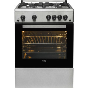 Aragaz Beko FBGT62110DXO, Gaz, 4 arzatoare, Sistem de siguranta, Aprindere integrata, Grill, Rotisor, 60 cm, Inox
