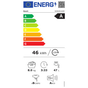 Bosch WAN28164BY, 8 kg, 1400 RPM, Clasa A, EcoSilence Drive, ActiveWater Plus, SpeedPerfect, VarioDrum, Alb