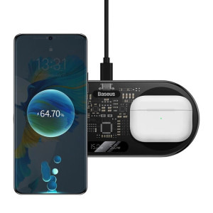 Baseus Digital LED Display Gen 2, Wireless Qi, 20W, Black, display digital + Cablu USB-C la USB