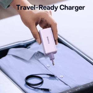 Baseus GaN6 Pro, 2x USB-C, 2x USB, Quick Charge 100W, Purple + cablu USB-C