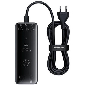 Incarcator retea Baseus Digital GaN Intelligent, 3x USB-C, 1x USB, 1x DC, Quick Charge 240 W, GaN, Black
