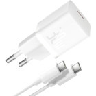 Incarcator retea Baseus P10110902213-00, 1x USB-C, Quick Charge 30 W, GaN, White + Cablu USB-C 1 m