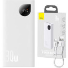 Baterie externa Baseus Adaman2 Digital Display, 10000 mAh, 30W VOOC Edition, White, cablu USB la USB-C inclus